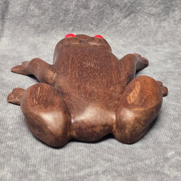 Vintage Hand Carved Mahogany Wooden Red Eyed Frog Toad Figurine - Picture 4 of 9